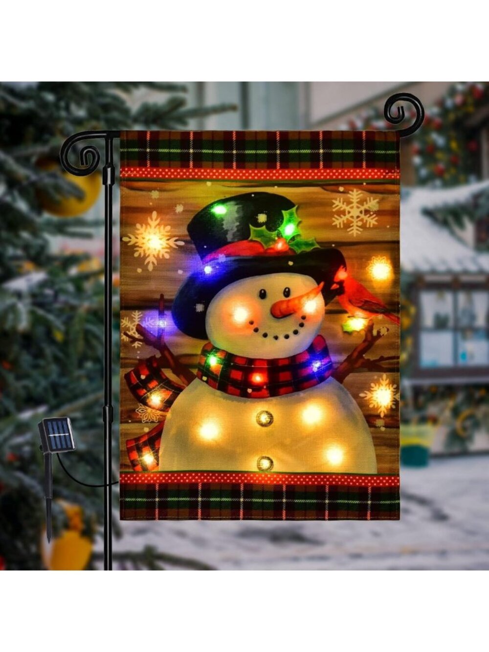 Lighted Christmas Snowman Garden Flag - Festive Outdoor Decor, 12x18 In